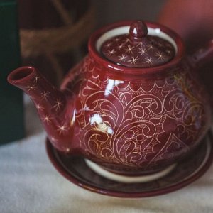 Набор чайный Риштанская Керамика "Узоры", 9 предметов, (чайник 0.8 л, пиалы 0.3 л)