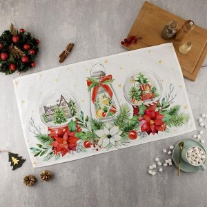 Полотенце "Этель" Christmas red flowers 40х73 см, 100% хл, саржа 190 гр/м2 5135250