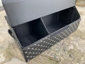 Органайзер L Большой Эко Кожа в багажник авто Черный с серой строчкой Akuma