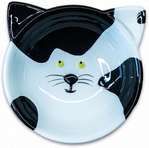 КерамикАрт миска керамическая для кошек Мордочка кошки 120 мл, черно - белая