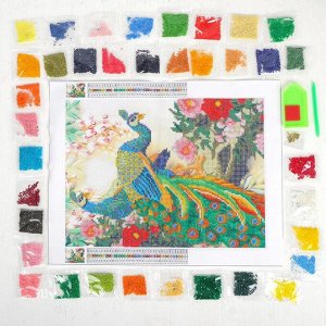 Алмазная вышивка с частичным заполнением «Павлины», 30 х 50 см, 26 цветов страз