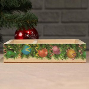 Ящик-кашпо подарочный "Новогодние шары", 2 отдела, 25,5x20x5 см