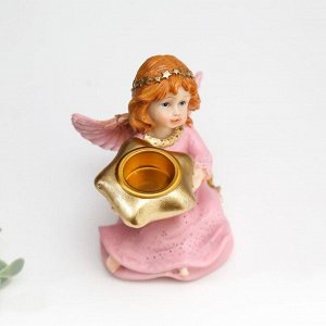 Сувенир полистоун подсвечник "Девочка-ангел в розовом платье" 7,4х8,5х6,5 см