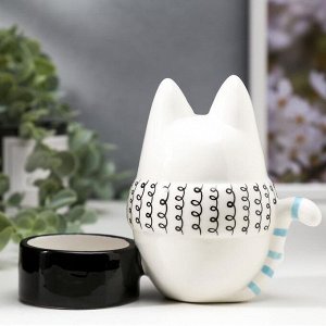 Сувенир керамика подсвечник "Котёнок в шарфике" цветные пятнышки 11,1х7,5х15 см