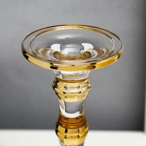 Подсвечник стекло на 1 свечу "Плавные изгибы" прозрачный с золотом 29,5х11,8х11,8 см