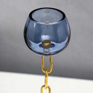 Подсвечник стекло на 1 свечу "Бокал и цепь" синий и золото 32х9х9 см