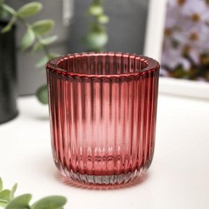 Подсвечник стекло на 1 свечу "Гофре" прозрачный розовый 7,5х7,4х7,4 см