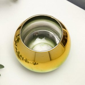 Подсвечник стекло на 1 свечу "Зелёно-золотой шар" 10,5х10,5х10,5 см