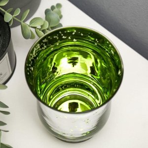 Подсвечник стекло на 1 свечу "Зелёные точки на серебре" 14,5х10,8х10,8 см