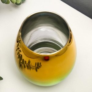 Подсвечник стекло на 1 свечу "Вытянутый бокал" зелёно-золотой 14,5х10,5х10,5 см