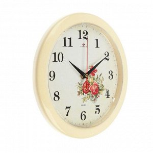 Часы настенные круглые"Розы". белый обод. 23х23 см Рубин