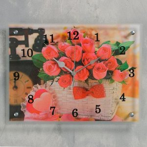 Часы настенные, серия: Цветы, "Корзина роз", 30х40  см, микс