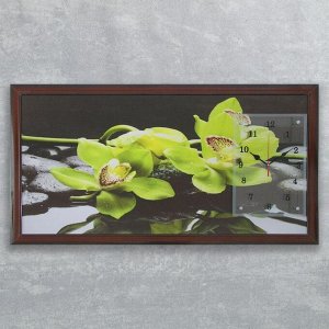 Часы-картина настенные, серия: Цветы, "Зеленые орхидеи", 50х100  см, в ассортименте
