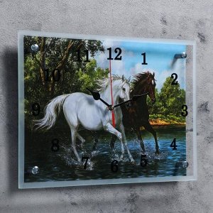 Часы настенные, серия: Животный мир, "Кони", 25х35 см