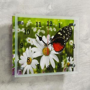 Часы настенные, серия: Цветы, "Бабочка на ромашке", 20х30  см, в ассортименте