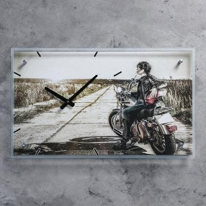 Часы настенные прямоугольные &quot;Девушка на мотоцикле&quot;, стекло, 35х60 см