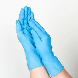 Перчатки нитриловые с удлинённой манжетой «Усиленные+», размер XL, 15 гр, 50 шт/уп, цвет голубой