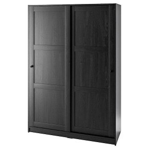 РАККЕСТАД Гардероб с раздвижными дверями, черно-коричневый117x176 см