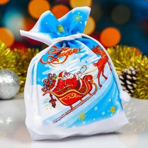 Мешок новогодний "Дед мороз на санях", с затяжкой, габардин 22х27 см, 1200 гр
