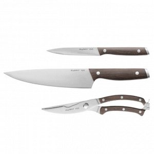 Набор ножей с деревянной ручкой Ron: 2 ножа 12/20 см, ножницы 9 см
