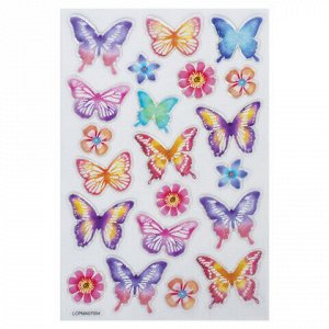 Наклейки гелевые "Пастельные бабочки", многоразовые, с блестками, 10х15 см, ЮНЛАНДИЯ, 661780