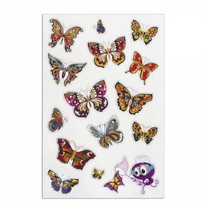 Наклейки гелевые "Яркие бабочки", многоразовые, с тиснением фольгой, 10*15 см, ЮНЛАНДИЯ, 661813