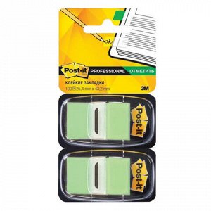 Закладки клейкие POST-IT Professional, пластиковые, 25 мм, 100 шт., светло-зеленые, 680-BG2