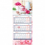 Календарь квартальный 3 бл. на 1 гр. OfficeSpace Mini premium &quot;Sweet flowers&quot;, 2021г.