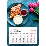 Календарь отрывной на магните 95*135мм, склейка, OfficeSpace &quot;Mono - Breakfast&quot;, 2021г