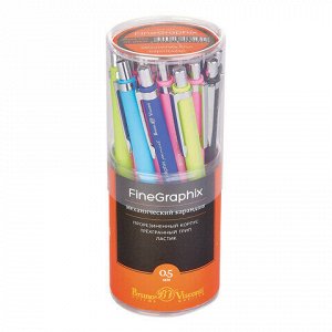 Карандаш механический 0,5 мм, BRUNO VISCONTI &quot;FineGraphix&quot;, корпус soft-touch, ассорти, ластик, 21-0001