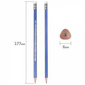 Карандаш чернографитный BIC, 1 шт., "Evolution Triangle", HB, трехгранный, с резинкой, корпус синий, заточенный, 964849