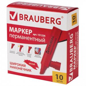 Маркер перманентный BRAUBERG "JUMBO", КРАСНЫЙ, ШИРОКАЯ ЛИНИЯ ПИСЬМА, скошенный наконечник, 3-10 мм, 151226