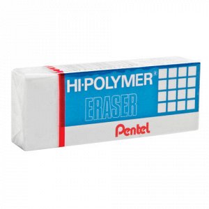 Ластик PENTEL (Япония) "HI-POLYMER ERASER", 43х17,5х11,5 мм, белый, прямоугольный, картонный держатель, ZEH-05