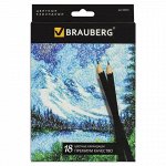 Карандаши цветные BRAUBERG &quot;Artist line&quot;, 18 цветов, черный корпус, заточенные, высшее качество, 180554