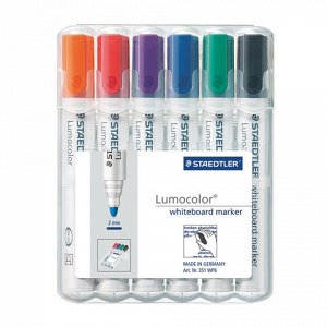 Маркеры стираемые для белой доски НАБОР 6 ЦВЕТОВ, STAEDTLER "Lumocolor", 2 мм, 351 WP6