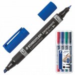 Маркеры перманентные STAEDTLER двухсторонние в НАБОРЕ из 4 шт., АССОРТИ, круглые 0,6 мм / скошенные 1,5-4 мм, 348 B WP4