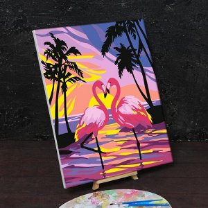 Картина по номерам на холсте с подрамником «Фламинго на закате» 40х50 см