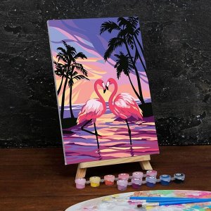 Картина по номерам на холсте с подрамником «Фламинго на закате» 20?30 см