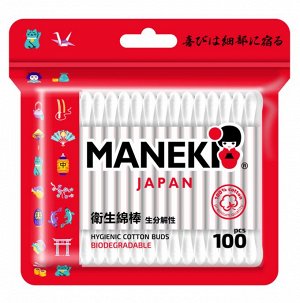 Палочки ватные гигиен. "Maneki" RED, с белым бум. стиком, в zip-пакете, 100 шт./упак