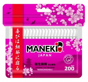 Палочки ватные гигиен. "Maneki" SAKURA, с белым бум. стиком, в zip-пакете, 200 шт./упак