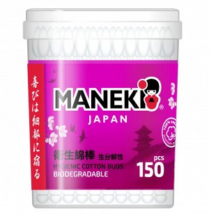 Палочки ватные космет. "Maneki" SAKURA, с бел. бум. стиком и 2 аппл., в пласт. стакане, 150 шт./упак