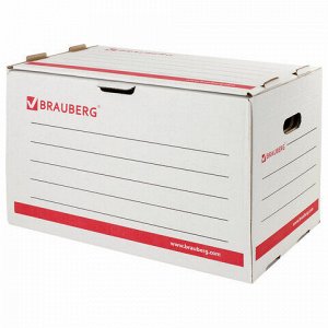 Короб архивный BRAUBERG, 33,8х52,5х30,6 см, для регистраторов/накопителей, фронтальная загрузка, белый, 126522