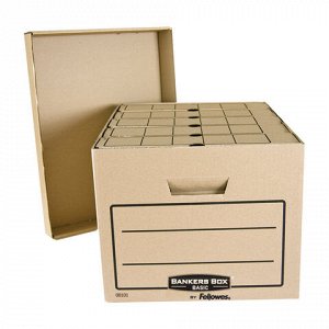Короб архивный (445x270х335 мм), с крышкой, гофрокартон, FELLOWES (BANKERS BOX) “Basic“, FS-00101