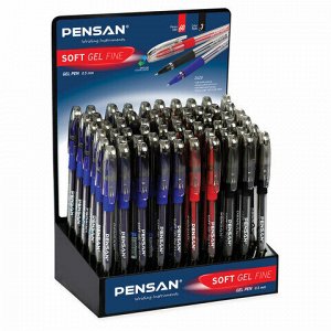 Ручка гелевая с грипом PENSAN Soft Gel Fine, АССОРТИ, игольч.узел 0,5мм,линия 0,4мм,дисплей,2420/S60