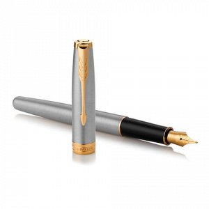 Ручка перьевая PARKER &quot;Sonnet Core Stainless Steel GT&quot;, корпус серебристый, позолоченные детали, черная, 1931504
