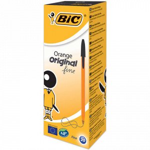 Ручка шариковая BIC "Orange", ЧЕРНАЯ, корпус оранжевый, узел 0,8 мм, линия письма 0,3 мм, 8099231