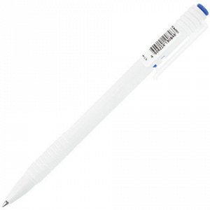 Ручка шариковая масляная автоматическая BRAUBERG &quot;Click White&quot;, СИНЯЯ, корпус белый, узел 1 мм, линия письма 0,5 мм, 142713