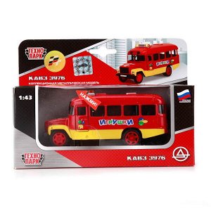 CT10-069-6 Автобус КАВЗ 3976 "Технопарк" "Игрушки" металлический, инерционный, открываются двери, капот, свет, звук.