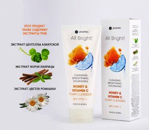 Jkosmec All Bright Honey And Vitamin C Foam Cleanser Ежедневная пенка для умывания с мёдом и витамином С, 180 мл