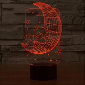 Светодиодный 3D светильник медвежонок на луне